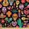 Ambesonne Day of the Dead Fabric by the Yard, Continuous Sugar Skull Flowers Pepper and Maracas Pattern, Decorative Fabric for Upholstery and Home Accents, 1 Yard, Charcoal Grey Multicolor